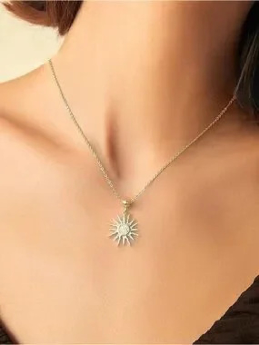 Anthropologie Gold Sunburst Pendant Necklace